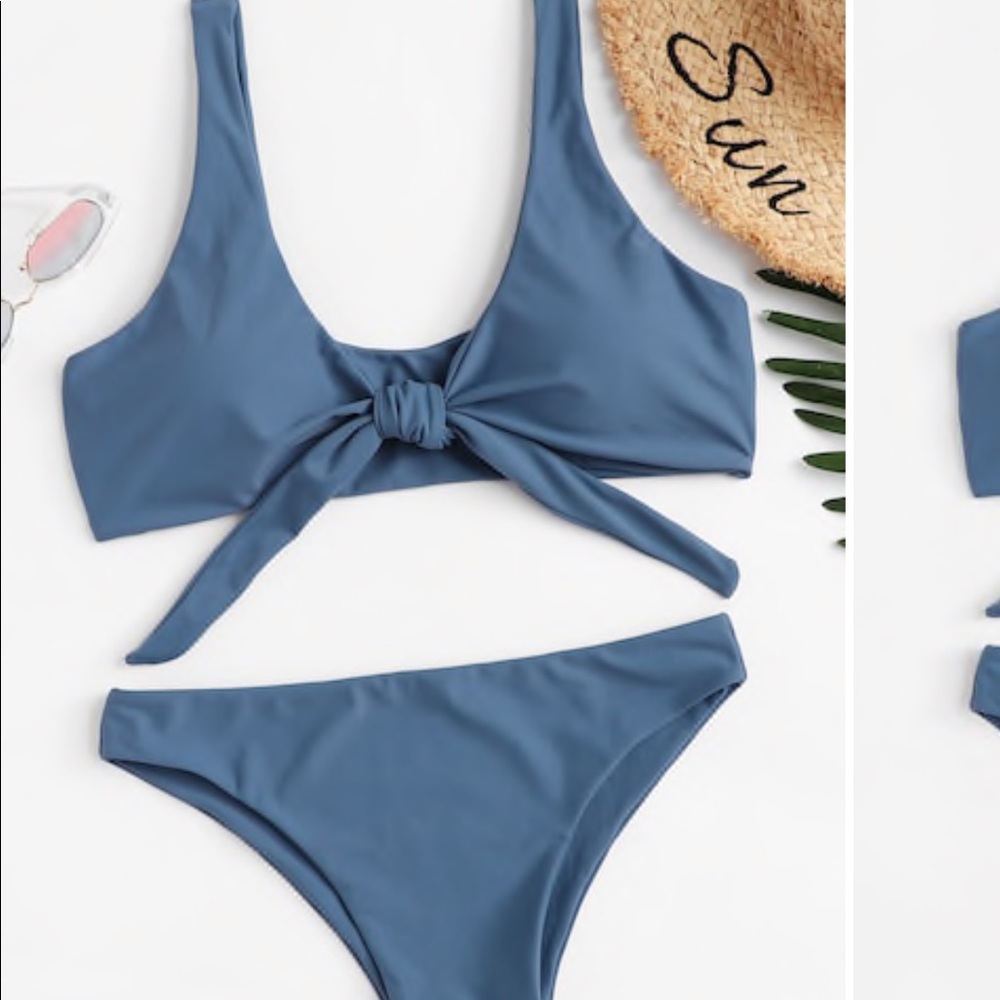 Shein Knot Front Top With High Leg Bikini Set